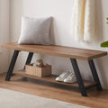 LVB Industrial Entryway Bench, Wood and Metal Storage Bench for Living Dining Room, Farmhouse Indoor Entry Way Shoe Benches Seat, Rustic Oak, 47 Inch Long | Farmhouse Indoor Entry Way Shoe Benches Seat, Wood and Metal Shoe Rack for Hallway Living Dining