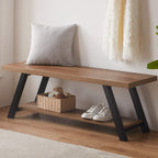 LVB Industrial Entryway Bench, Wood and Metal Storage Bench for Living Dining Room, Farmhouse Indoor Entry Way Shoe Benches Seat, Rustic Oak, 47 Inch Long | Farmhouse Indoor Entry Way Shoe Benches Seat, Wood and Metal Shoe Rack for Hallway Living Dining