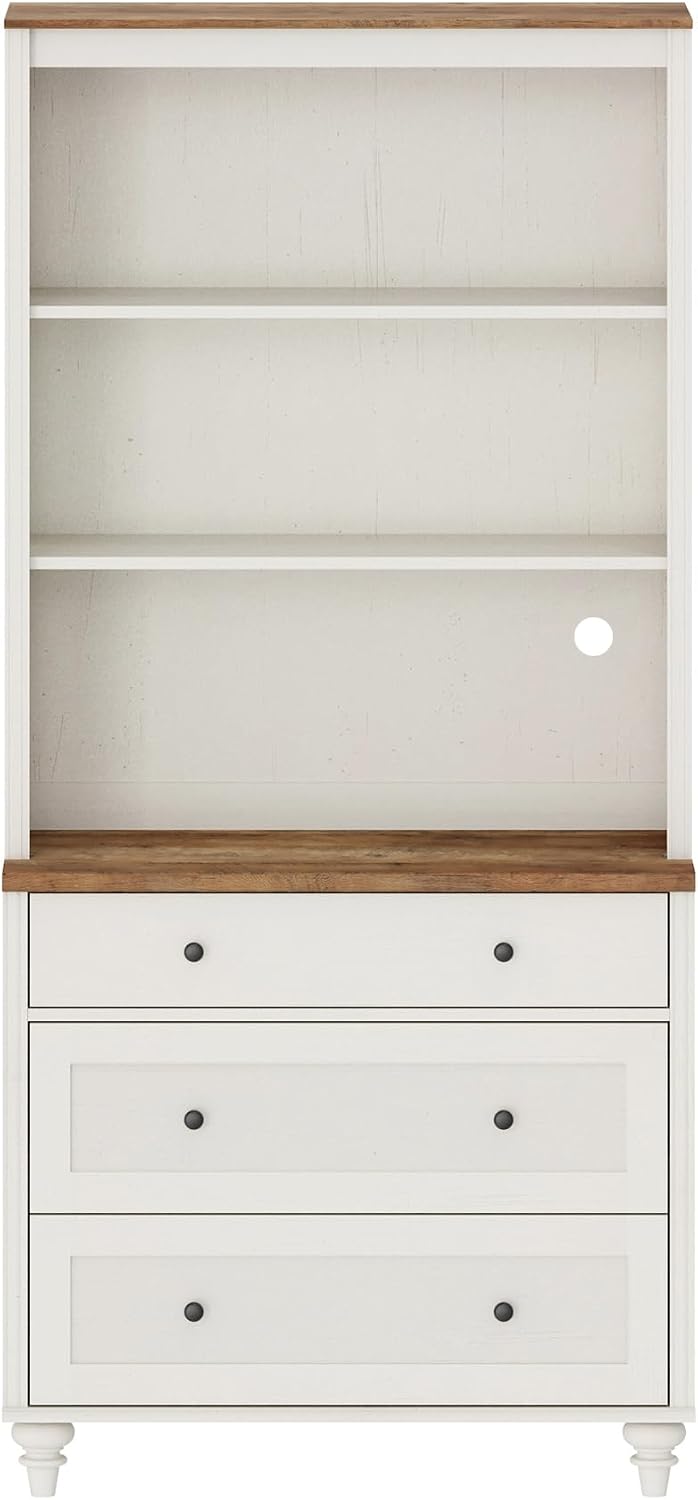 WAMPAT Farmhouse Pantry Cabinet with Storage, Wide Dining Hutch with 3 Wooden Drawers and Adjustable Shleves for Home Decor, Kitchen, Living Room Bedroom, Home Office, White