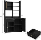 IDEALHOUSE Kitchen Pantry Cabinet with Adjustable Shelf, 71" Tall Storage Cabinet with Microwave Stand, Food Pantry Cabinets for Kitchen, Dining Room, Living Room, Black