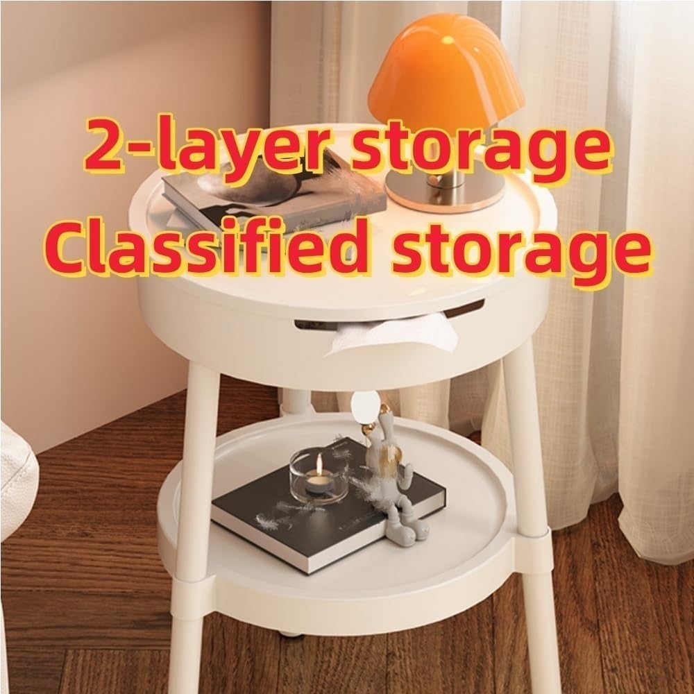 2 Tier Portable End Table, Decorative Side Table, PP Plastic Coffee Table, Modern Corner Table for Living Room, Bedroom, Balcony(Pink)