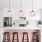 Pink Glass Pendant Lights Kitchen Island Globe Pendant Light Fixtures Modern Pendant Lighting for Bedroom Living Dining Room Light Fixture (9.84 in, 2 Pack)