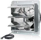 JVO 12 Inch Shutter Exhaust Fan 1450 CFM High-Powered Ventilation, Ideal for Attics, Greenhouses, Garages and Chicken Coops - Wall Mount for Easy Installation (12 inch Fan Wtih Power Cord)