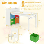 KOTEK Kids Art Table and Chair Set, Kids Craft Table with Paper Roll, 2 Chairs & 4 Storage Bins for Drawing, Reading, Learning, Toddler Activity Play Desk for Playroom or Classroom (White)