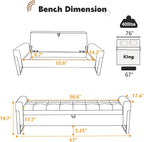 67" End of Bed Storage Bench King Size, Bench for Bedroom Foot of Bed, Upholstered Teddy Storage Ottoman with Gold Legs for Window Living Room, Teddy Beige