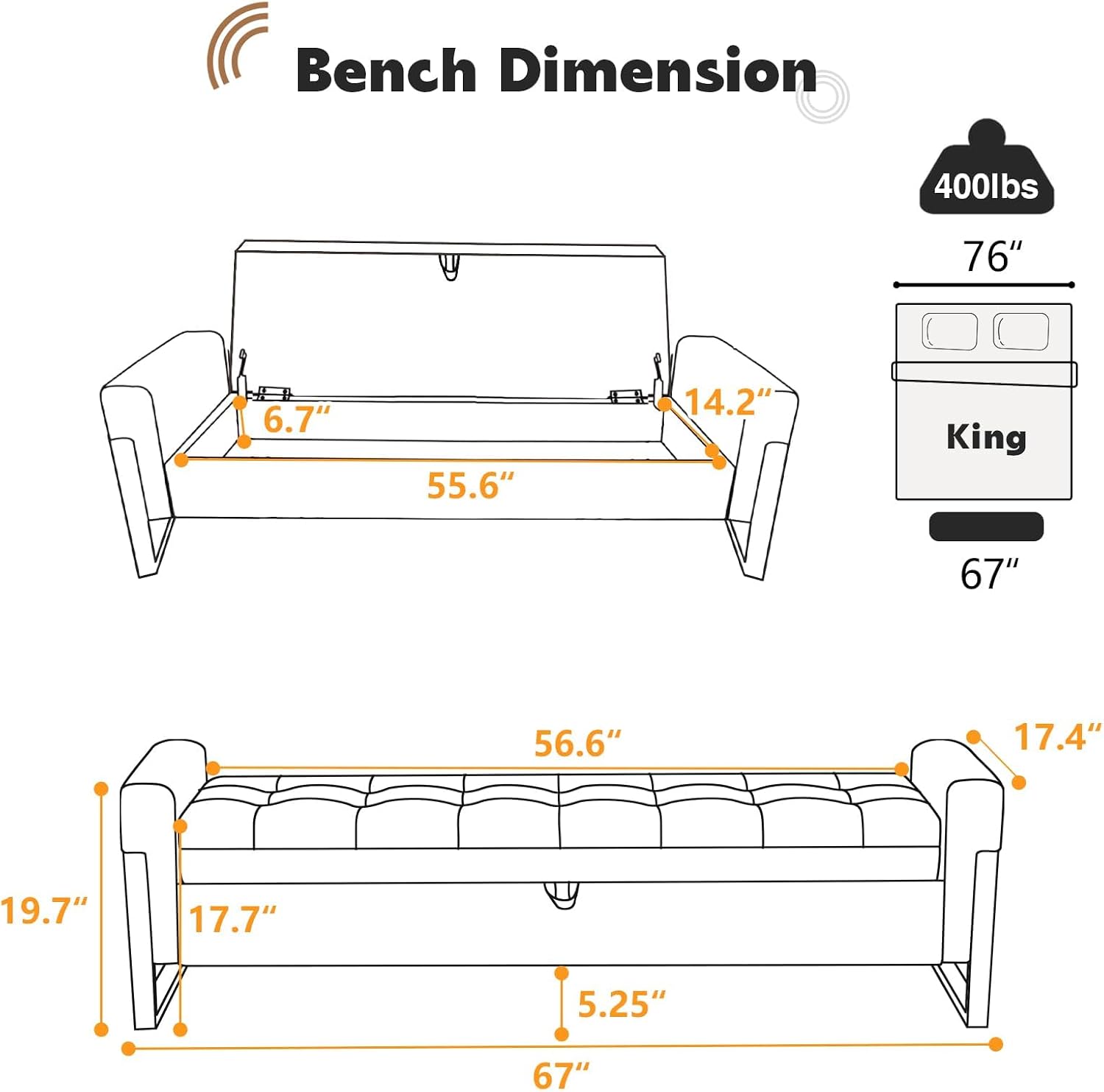 67" End of Bed Storage Bench King Size, Bench for Bedroom Foot of Bed, Upholstered Teddy Storage Ottoman with Gold Legs for Window Living Room, Teddy Beige
