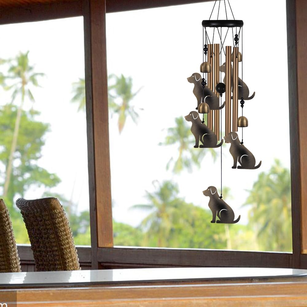 Garden Dog Wind Chimes Outdoor Indoor Decor - with 4 Tubes 4 Bells 5 Dogs Wind Chime, Mobile Romantic Dog Wind Catcher, Dogs Windchimes for Home, Mom Gifts, Balcony, Tree, Festival, Garden Decoration
