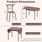 GOFLAME 3-Piece Drop Leaf Dining Table Set, Extendable Kitchen Breakfast Table with 2 Chairs, Space Saving Folding Dining Room Set for Home Kitchen, Apartment, Small Space, Rustic Brown