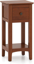 Giantex Narrow End Table with Drawer, 23.5" H Side Table w/Open Storage Shelf & Solid Wood Frame, Small Night Stand for Dorm Living Room, Bedroom, Small Spaces, No Assembly Needed, Walnut