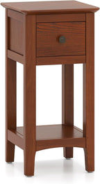 Giantex Narrow End Table with Drawer, 23.5" H Side Table w/Open Storage Shelf & Solid Wood Frame, Small Night Stand for Dorm Living Room, Bedroom, Small Spaces, No Assembly Needed, Walnut