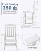 NAVINE Outdoor Rocking Chairs Set of 2, Oversized High Back Patio Rocking Chairs, All Weather Porch Rocking Chairs for Outside. White
