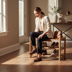 27-Inch Wooden Shoe Bench for Entryway, 3-Tier Storage Organizer, Rustic Shoe Rack Bench for Narrow Spaces