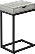 Accent Table, C-Shaped, End, Side, Snack, Storage Drawer, Living Room, Bedroom, Grey Laminate, Black Metal, Contemporary, Modern