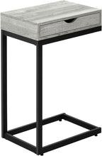 Accent Table, C-Shaped, End, Side, Snack, Storage Drawer, Living Room, Bedroom, Grey Laminate, Black Metal, Contemporary, Modern