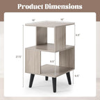 GOFLAME 3-Tier End Table Set of 2, Wood Sofa Side Table with Open Storage Shelves, Plastic Legs, Geometric Bedside Table, Modern Nightstand for Living Room, Bedroom, Small Spaces, Gray