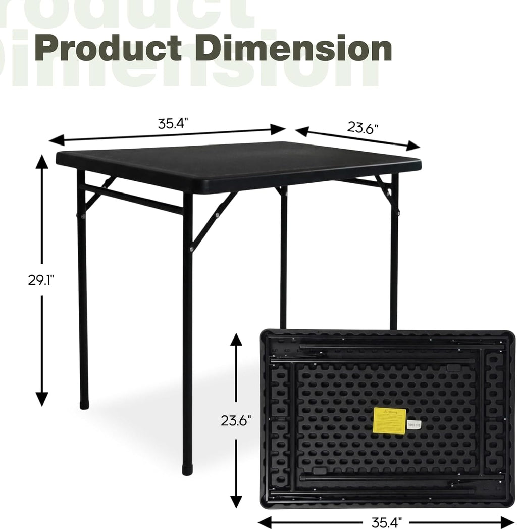 3ft Rectangular Folding Table for All-Occasion, Foldable Table with HDPE Tabletop and Steel Legs, Durable and Stable Small Folding Table, Perfect for Camping, Picnic, Party, Indoor & Outdoor, Black