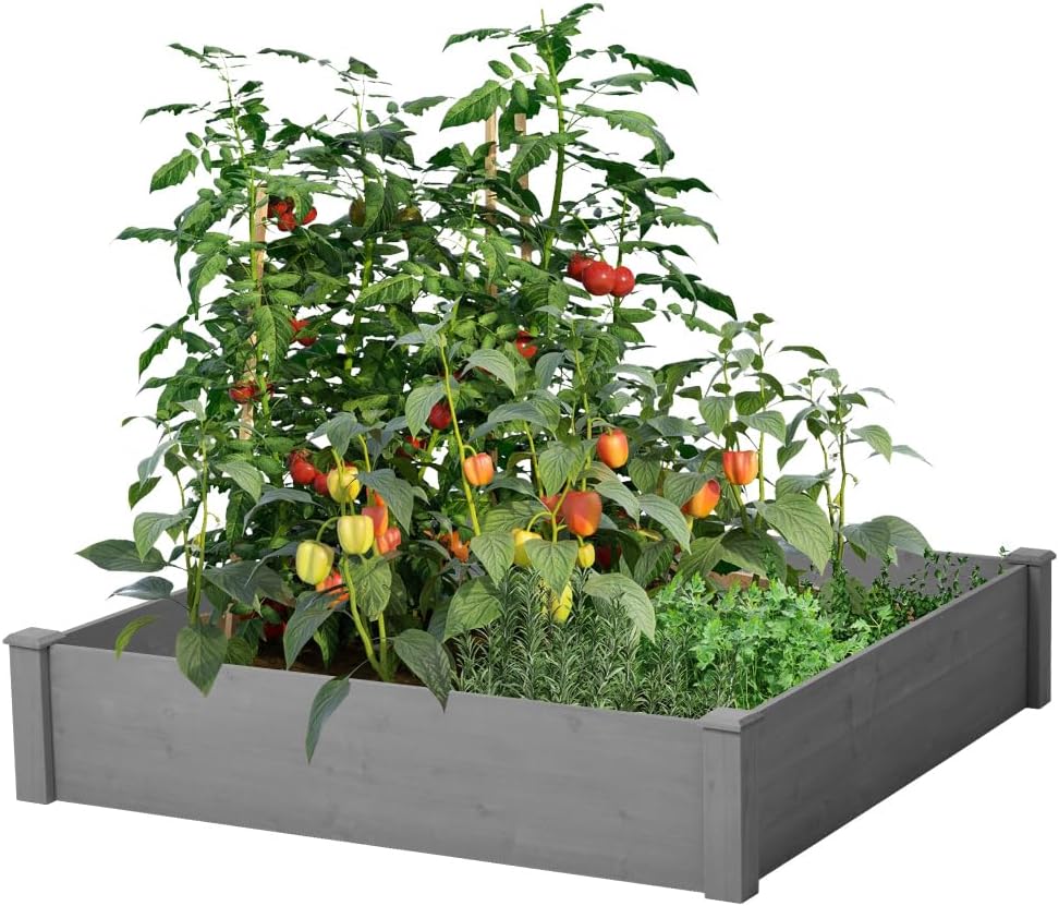 Heavy-Duty Outdoor Storage Cabinet with Metal Top and Weather-Resistant Wood Construction for Patio, Yard, and Garden Use (48" Raised Garden Bed)