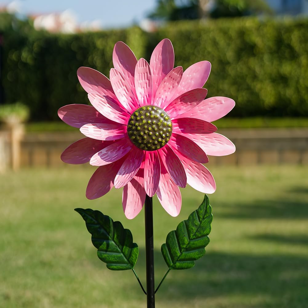 Viveta Wind Spinner Outdoor, Decorative Wind Sculpture wtih Sturdy Stake,Pink Pinwheels for Yard and Garden