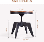 Topower Industrial Retro Round Table End Table Antique Height Ajustable Black Cast Iron Base Bar Table Farmhouse Wood Desktop End Table