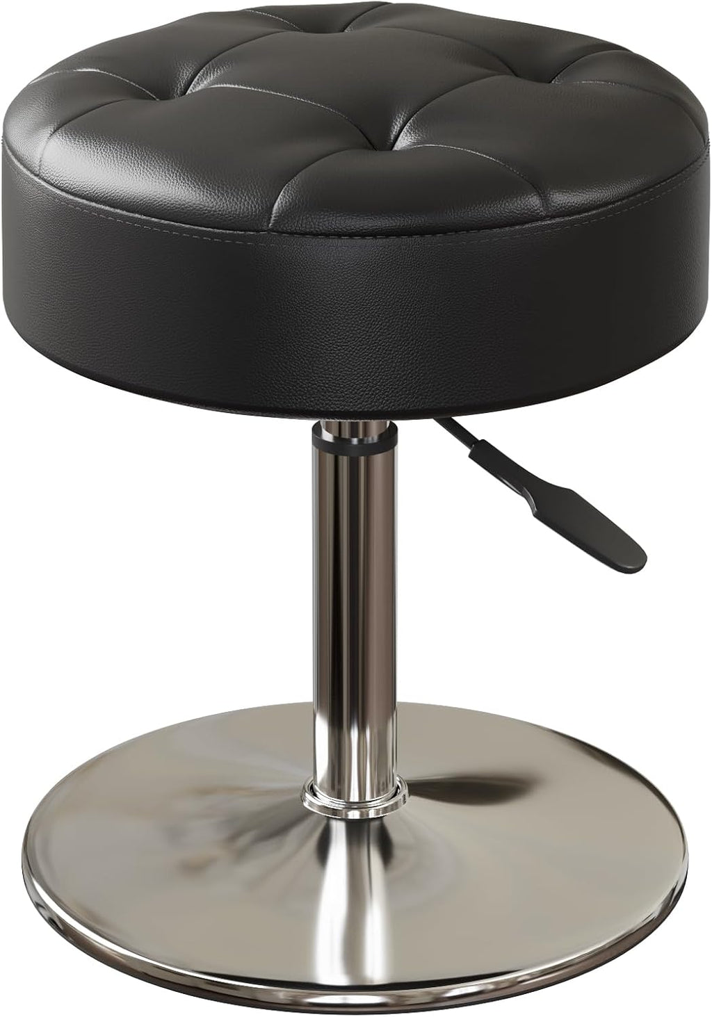 Youtanic Vanity Stool with Adjustable Height, 360°Swivel Ottoman Chair for Adults, Round Padded Makeup Stool with Stable Support for Vanity Bedroom, Bathroom, Dorm, Black