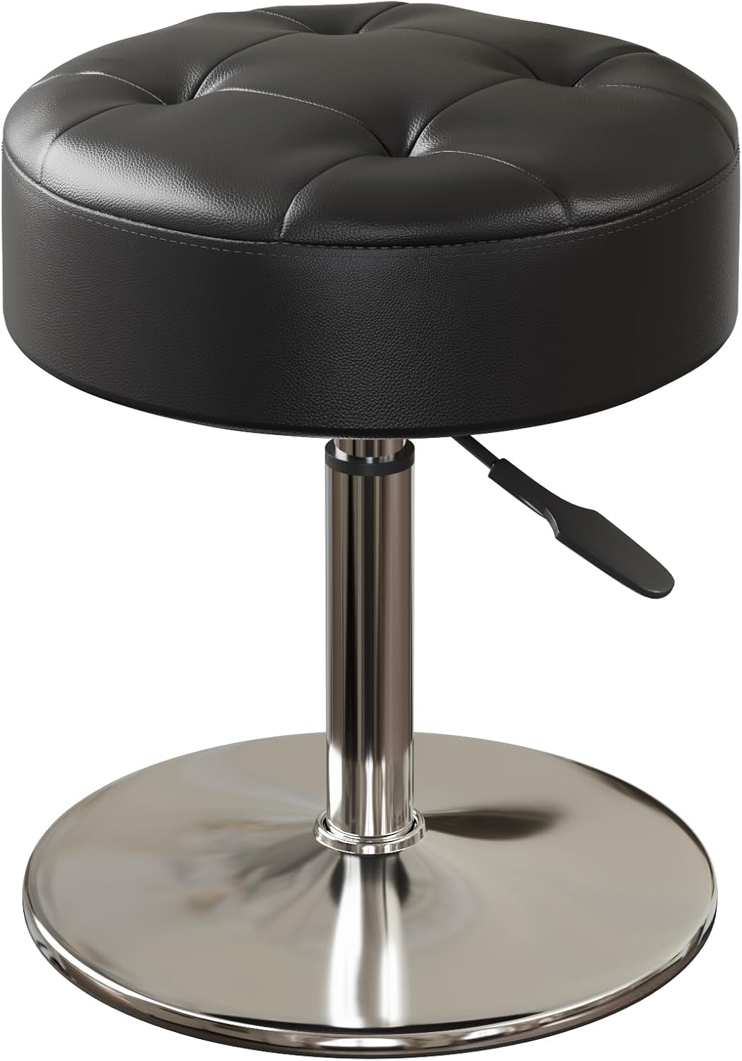 Youtanic Vanity Stool with Adjustable Height, 360°Swivel Ottoman Chair for Adults, Round Padded Makeup Stool with Stable Support for Vanity Bedroom, Bathroom, Dorm, Black