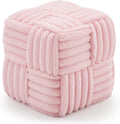 Faux Fur Ottoman Footrest 15.7" Square Vanity Stool, No Assembly Required, Soft Padded Seat for Bedroom, Living Room, Entryway (Pink-1)