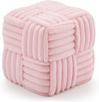 Faux Fur Ottoman Footrest 15.7" Square Vanity Stool, No Assembly Required, Soft Padded Seat for Bedroom, Living Room, Entryway (Pink-1)