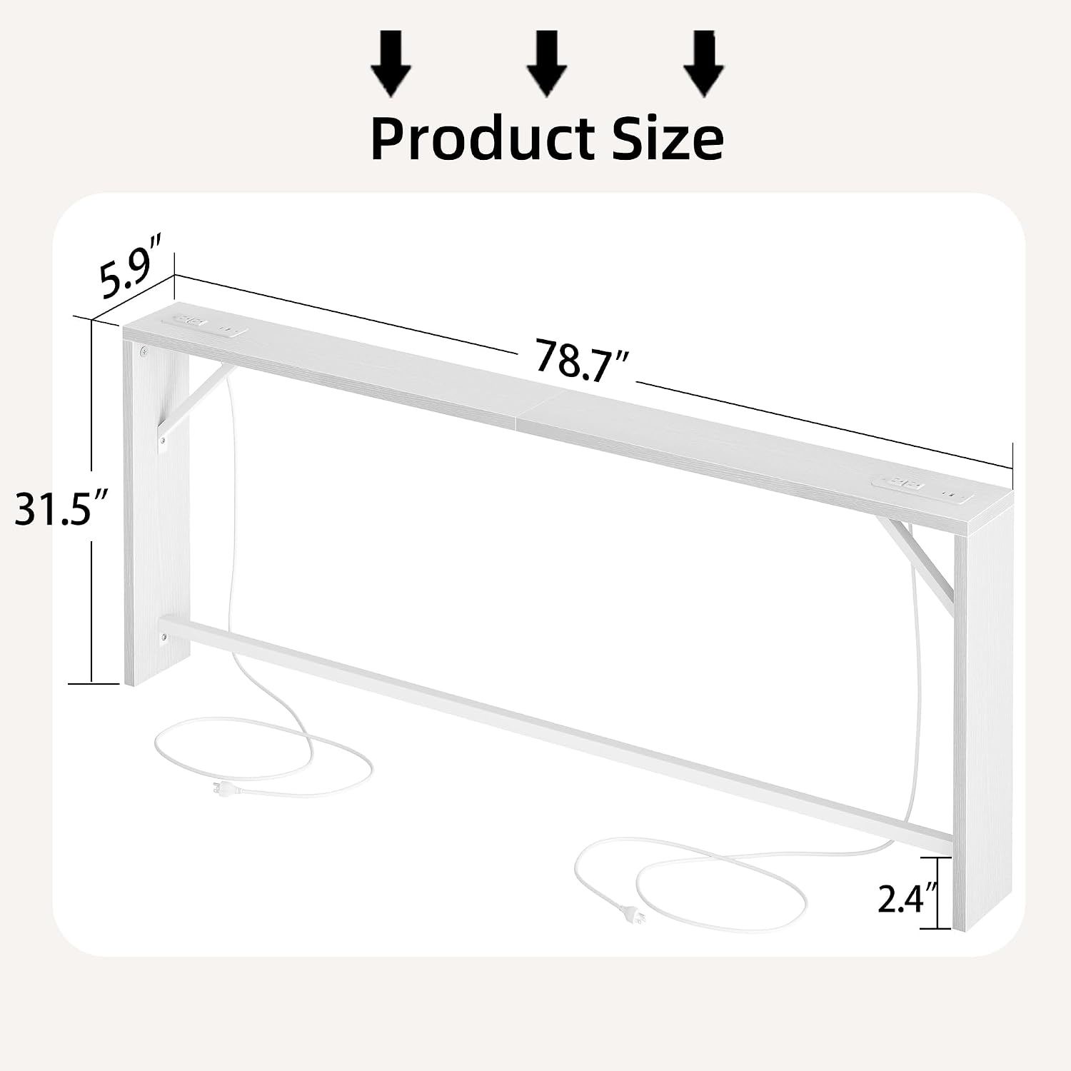 TIQLAB Sofa Table, 79 inch (1.2'' Thickness) Long Console Table Behind Couch, Narrow Entryway Table with Angled Metal Frame, Industrial Console Table, White
