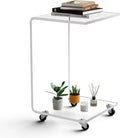 C-Shape Acrylic Side Table with Wheels,13.8" L x 13" W x 22" H x 1/2" Thick Clear End Table,Transparent Nightstand with Waterfall Edges,Modern Lucite Side Table for Living Room