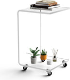 C-Shape Acrylic Side Table with Wheels,13.8" L x 13" W x 22" H x 1/2" Thick Clear End Table,Transparent Nightstand with Waterfall Edges,Modern Lucite Side Table for Living Room