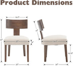 Farmhouse Dining Chairs Set of 4, Upholstered Dark Brown Solid Wooden Chairs with T-Shape Back, Armless Kitchen Chairs Comfy Accent Chairs, Linen Beige