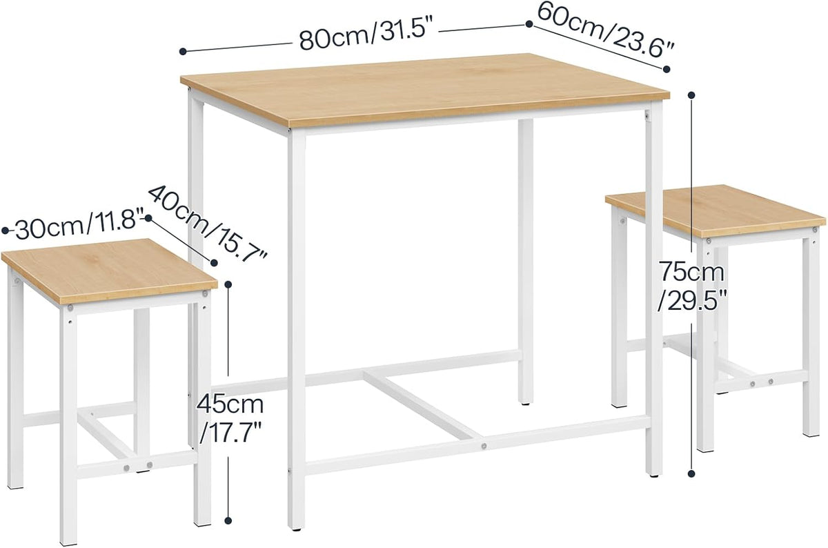HOOBRO 3-Piece Industrial Dining Table Set, Kitchen Table, Space Saving Dinette for Kitchen, Dining Room, Small Space, Breakfast Nook, Living Room, Party, Natural and White WN75CZ01G1