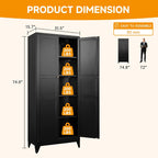 STANI 74.8" H Tall Kitchen Cabinet, Black Metal Pantry Storage Cabinet, 4 Adjustable Shelves, Kitchen Pantry Storage for Dining Room, Living Room, Bathroom 74.8" H x 15.7" D x 31.5" W