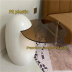 Modern PE Plastic Coffee Table, Nesting End Table with Glass Top, Egg-Shaped Side Table for Living Room, Bedroom, Small Spaces