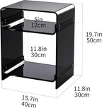 Acrylic End Table Record Player Table with Storage Shelf Clear Side Table Nightstand (Black)