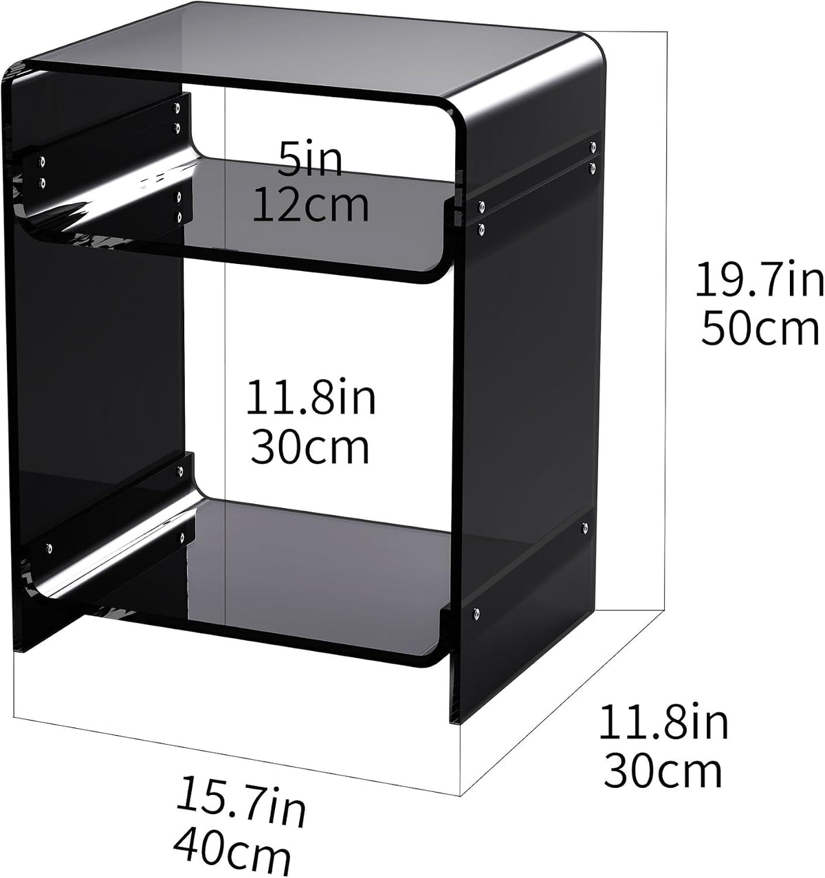 Acrylic End Table Record Player Table with Storage Shelf Clear Side Table Nightstand (Black)