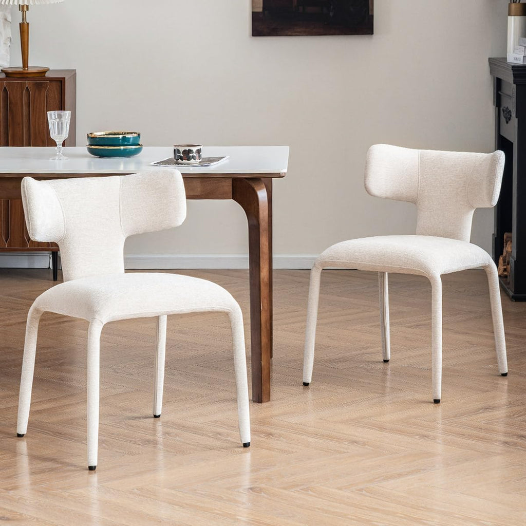 Kidol & Shellder Dining Chairs Set of 6, Modern Upholstered Dining Room Chairs with Curved Barrel Back, Armless Kitchen Chair with Metal Legs and Padded Seat for Living Room, Bedroom, Cafe Beige