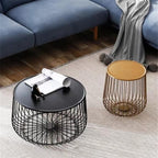 Round Side Table with Storage Shelf, Industrial Accent Furniture with Steel Frame, Fully Assembled, Modern Accent Side End Table for The Living Room and Bedroom(Gold,Small)