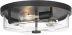 Flush Mount Ceiling Light with Clear Glass Shade, 3-Light Indoor Outdoor Farmhouse Lighting Flush Mount Lights for Kitchen Bedroom Porch Living Dining Room (Black)