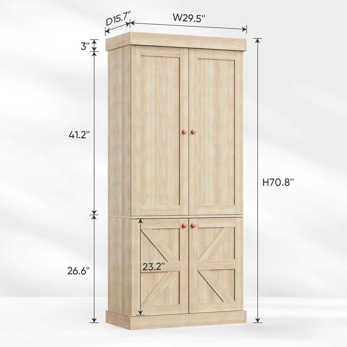 Vyre 70.8" Tall Kitchen Pantry Cabinet with Doors, Farmhouse Modular Storage Cabinet with 4-Tier Adjustable Shelves, Large Storage Cabinet for Kitchen or Living Room, Set of 3, Brown