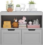 Kids Furniture Set for Bedroom Toddler Table and Chair Desk Toy Box | Durable MDF storage with 2 drawers and open shelves. Safe rounded edges, anti-tip device, and hidden wheels. Perfect for