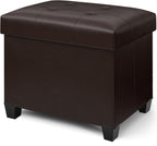 Ottoman with Storage, Rectangular Storage Ottoman, Faux Leather Ottomans with Legs for Living Room Bedroom Dorm, 23.6" D x 17.7" W x 19.9" H, Brown