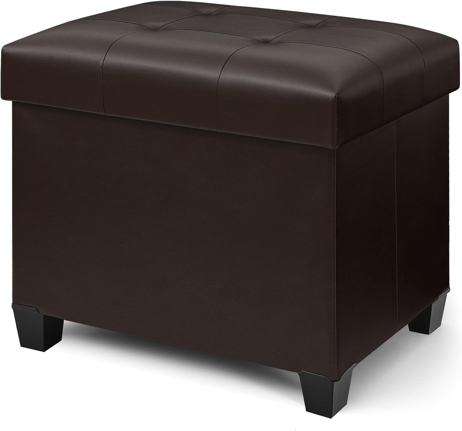 Ottoman with Storage, Rectangular Storage Ottoman, Faux Leather Ottomans with Legs for Living Room Bedroom Dorm, 23.6" D x 17.7" W x 19.9" H, Brown