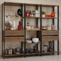 Madesa Kitchen Pantry Storage Rack with 4 Drawers, Open Shelves and Hanging Space 78" L Multiuse Modular Cabinet for Kitchen Organization - Black/Brown