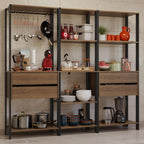 Madesa Kitchen Pantry Storage Rack with 4 Drawers, Open Shelves and Hanging Space 78" L Multiuse Modular Cabinet for Kitchen Organization - Black/Brown