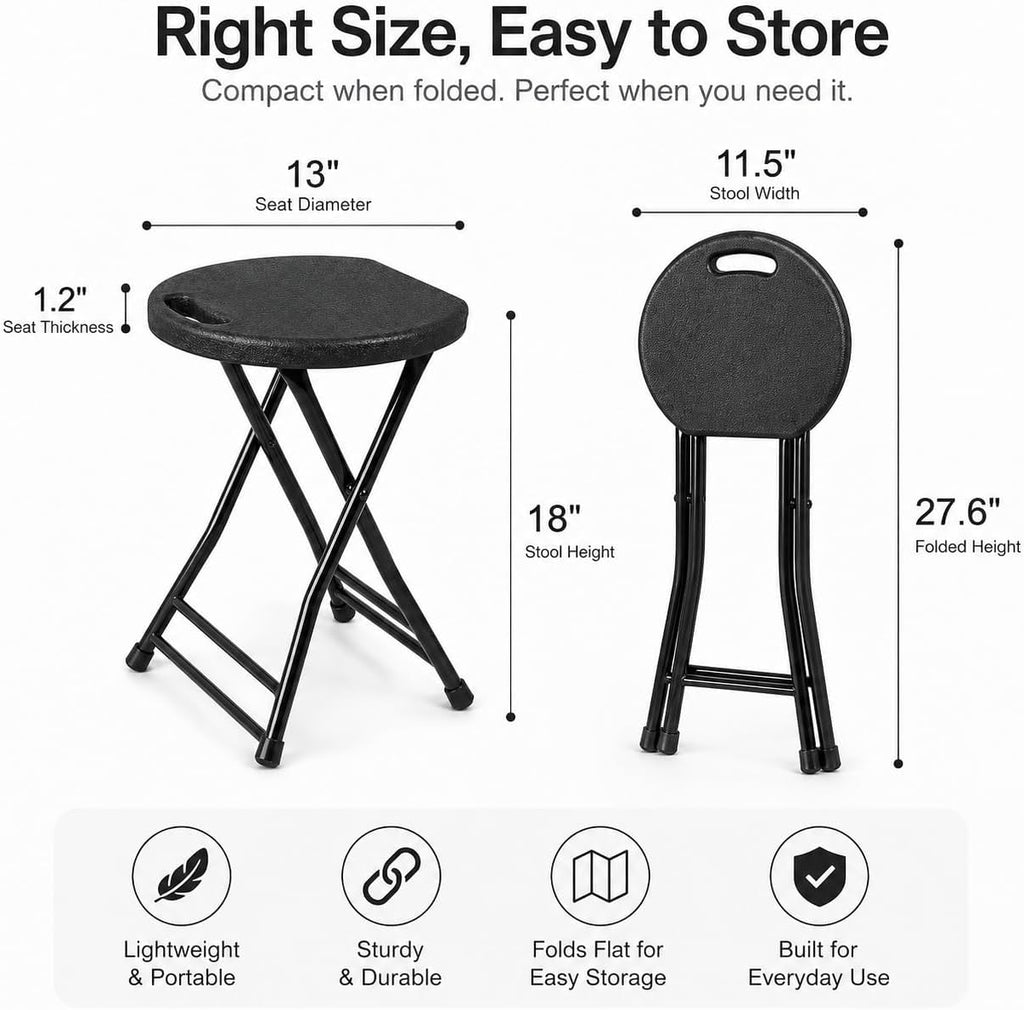 COOZMENT Folding Stool with Handle, Folding Chair,Folding Bar Stool with Non-Slip Feet,Indoor and Outdoor Foldable Stool for Adults(13"×11.5"×18")