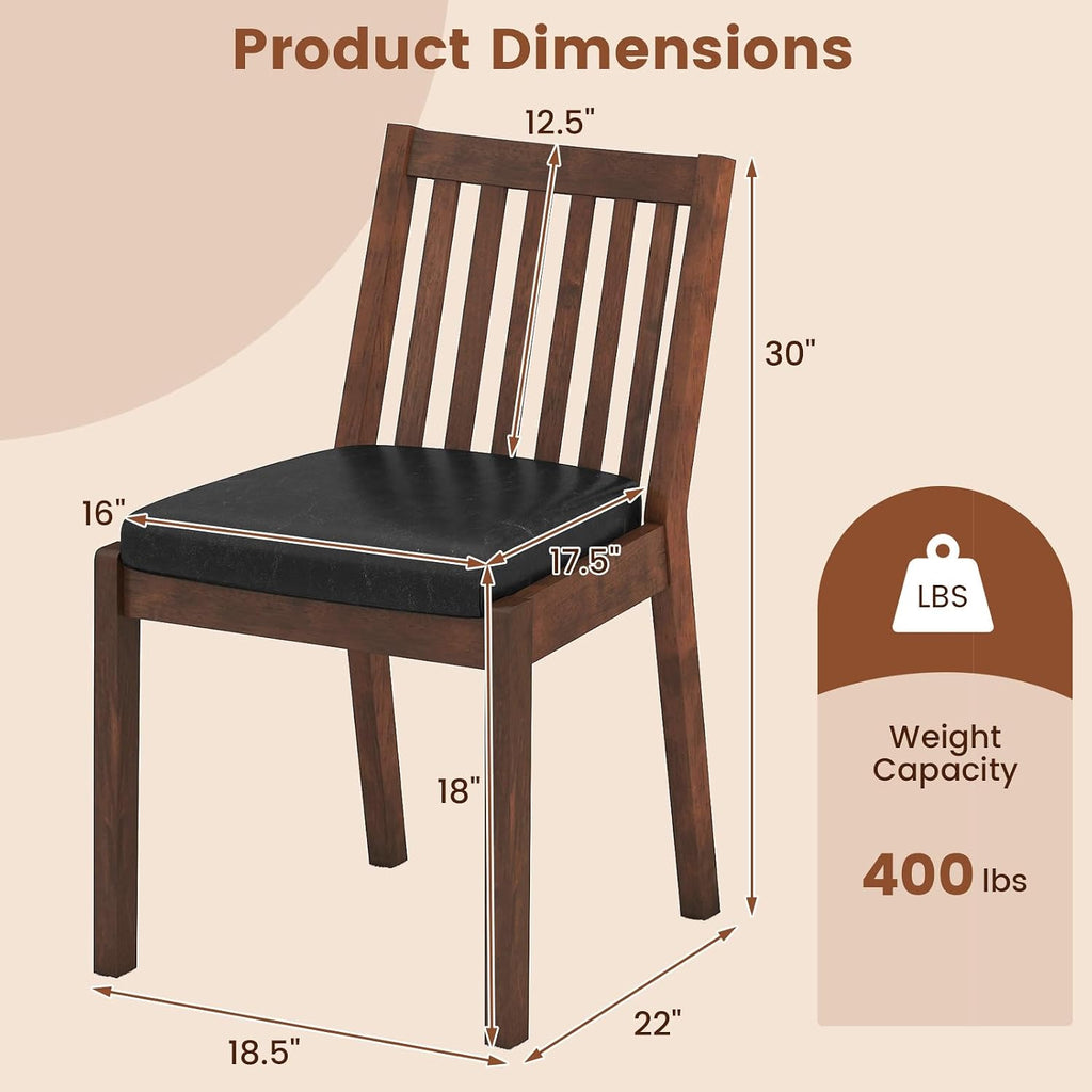 Giantex Wooden Dining Chairs Set of 2, PU Leather Upholstered Kitchen Chairs w/Rubber Wood Frame, Padded Seat, Slatted Backrest, Farmhouse Dining Side Chairs for Dining Room, Living Room