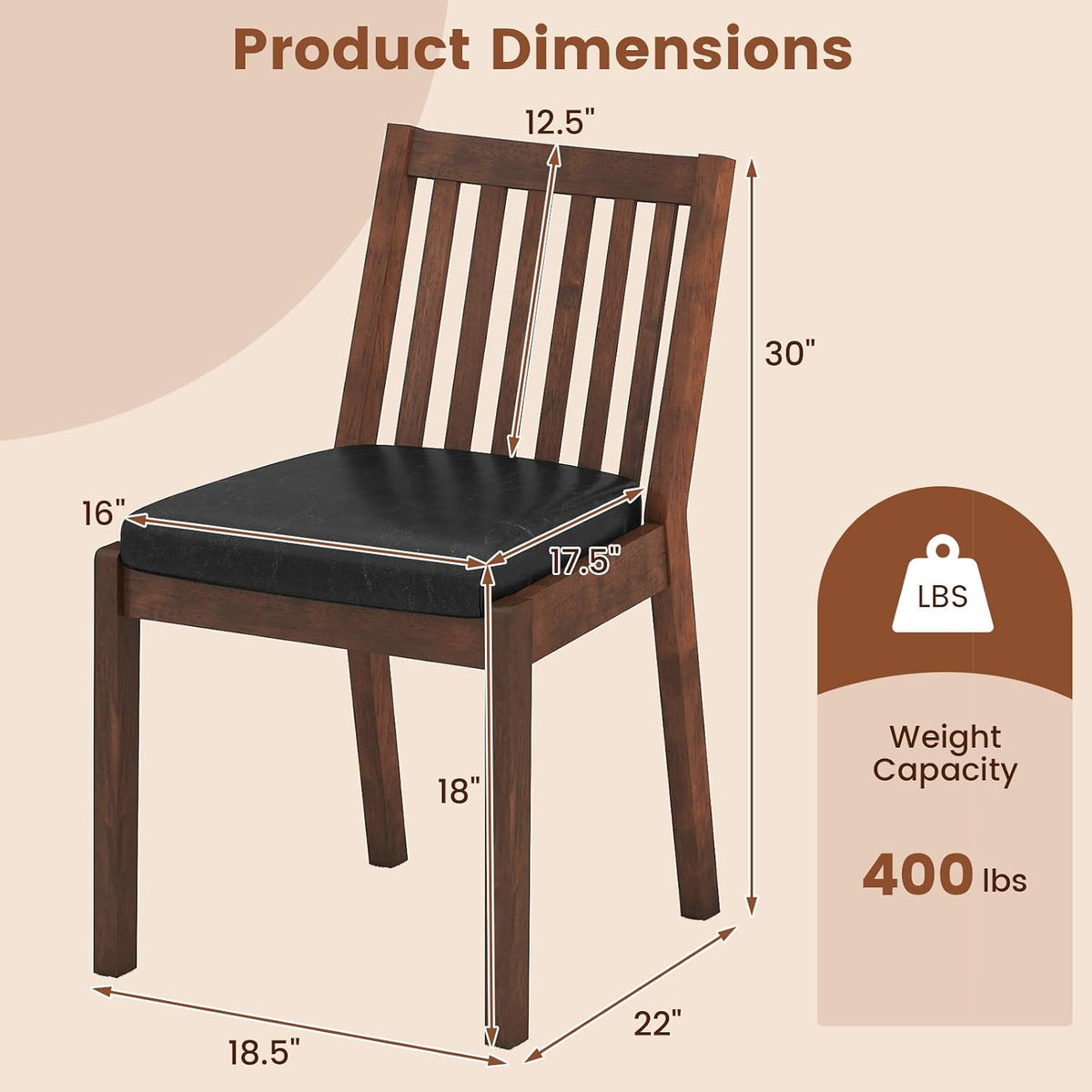 Giantex Wooden Dining Chairs Set of 2, PU Leather Upholstered Kitchen Chairs w/Rubber Wood Frame, Padded Seat, Slatted Backrest, Farmhouse Dining Side Chairs for Dining Room, Living Room