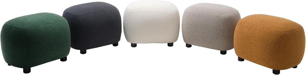 KINWELL Round Boucle Upholstered Ottoman Chair Padded Seat Footstool, Beige | Easy Assembled Modern Soft Sofa Couch Loveseat Chair Footrest, Extra Seating for Bedroom Entryway, 18.5" D x 23" W x 16.5" H