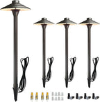 Solid Cast Brass Pathway Lights, 4 Pack 12V Low Voltage Landscape Lighting LED Path Lights with G4 Bulb for Outdoor Walkway, Garden, 23" Tall, 7.5" Shade